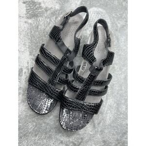 SAS Allegro Sandals Strappy Slingback Heels Black Croc Print Womens Size 9.5